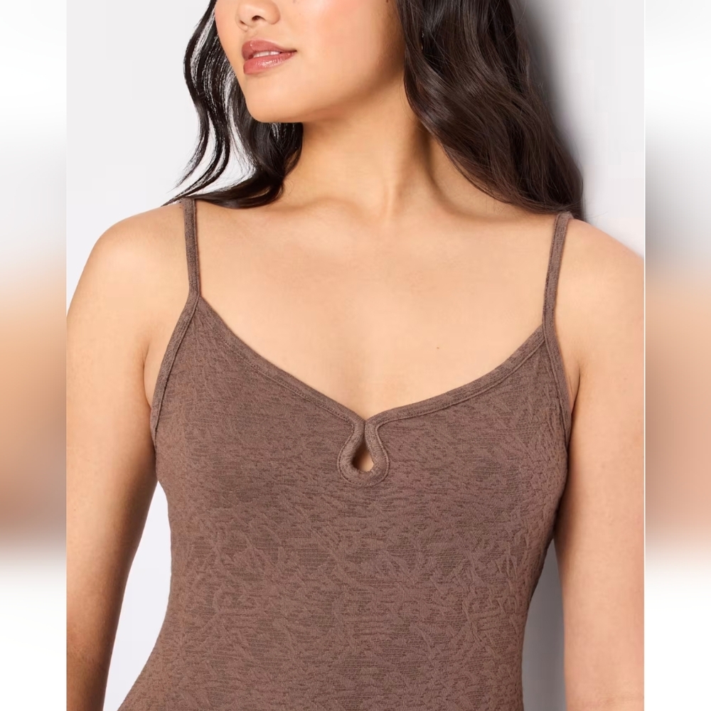 The Commons - Textured Fitted Brown Sleeveless Dress